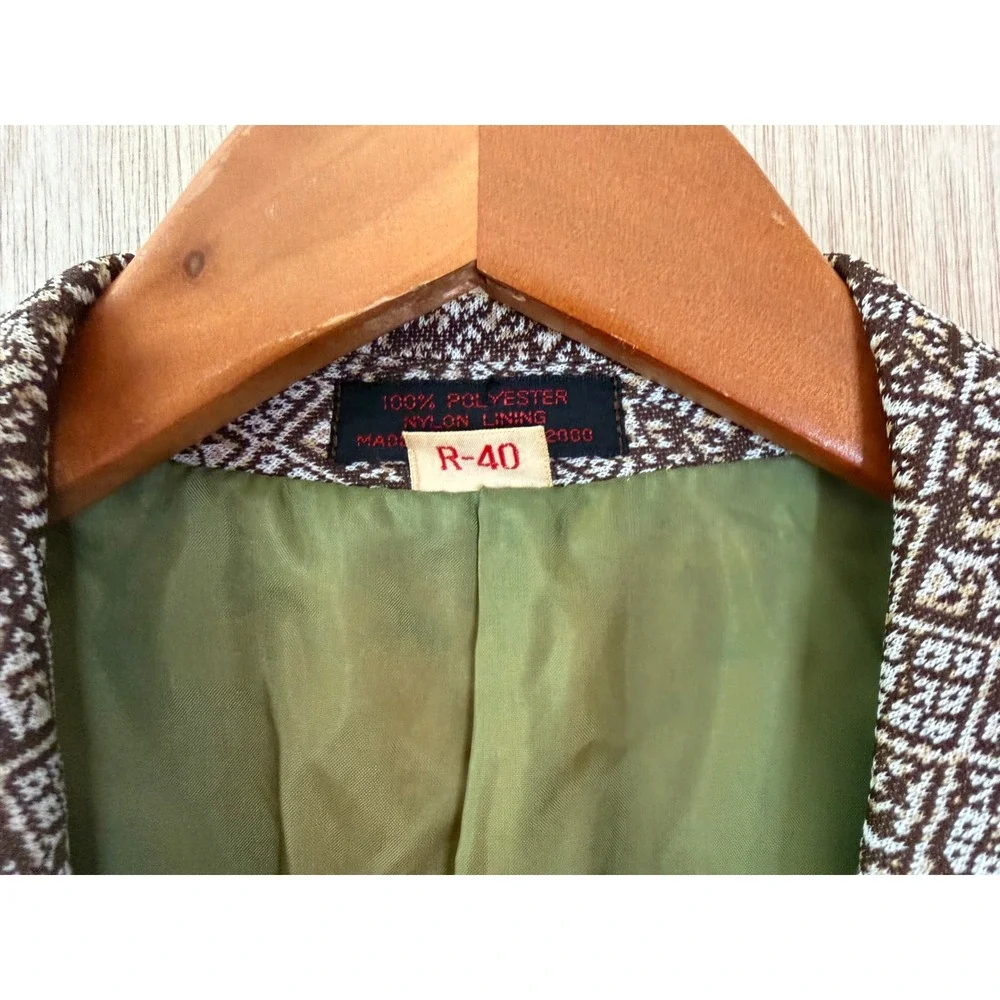 Sir Walter University Mens Brown Geometric Double Knit Suit Jacket Blazer 40R